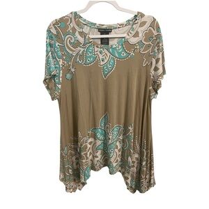 Chelsea & Theodore Brown Asymmetrical Short Sleeve Shirt